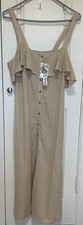 MRSP 119 Gianni Bini Clara Midi Beige button front Midi Dress Size Large Or M