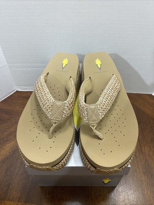 Volatile Island Wedge Flip Flop Sandals - Natural Raffia Beige - Size 9