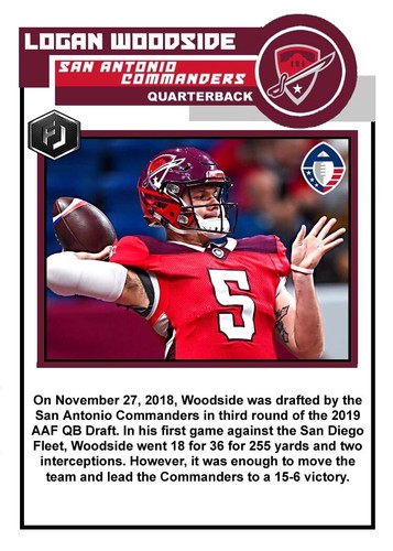 ACEO LOGAN WOODSIDE SAN ANTONIO COMMANDERS CUSTOM HAND MADE CARD AAF - Bild 2 von 2