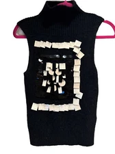 🧣🖤BEBE Womens Sweater Vest Black Sz L NWOT Sequins Very Unique