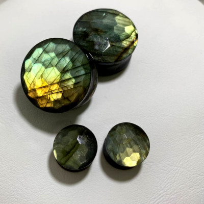 Multi Labradorite Handmade Ear Piercing Hexagon Cut Plugs Pair Size 8g-54MM