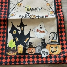 Happy Halloween Table Runner Ghost Pumpkins NWOT 13 X 72 Inches Screen Printed