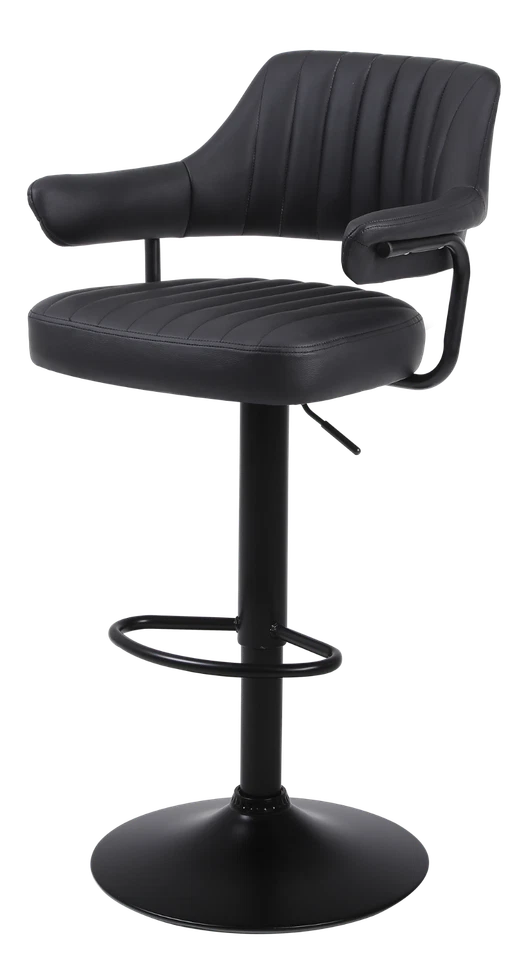 2 X PLUSH BLACK BAR STOOLS, GAS LIFT, BREAKFAST KITCHEN BAR PADDED ARMS & BACK - Image 3 of 4