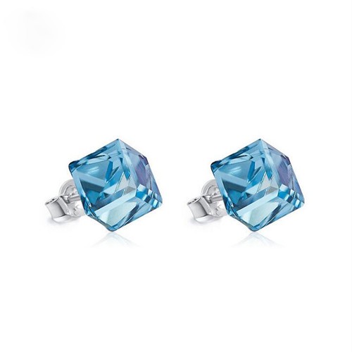 Holiday Gift 925 Sterling Silver Ocean Blue Topaz Austrian crystal Stud Earrings - Picture 6 of 6
