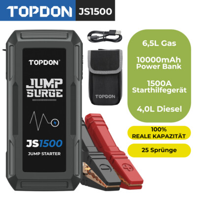TOPDON JS1500 1500A 12V Auto Starthilfe Jump Starter Ladegerät Booster Powerbank