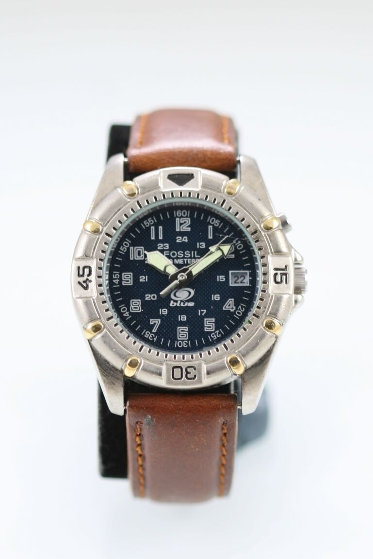 Fossil Corona Edition Quartz Watch Gold Tone Case Blue Dial Brown Leather Fossil Navy Blue Dial Navy Blue Leather Strap Mens Quartz  main image 2
