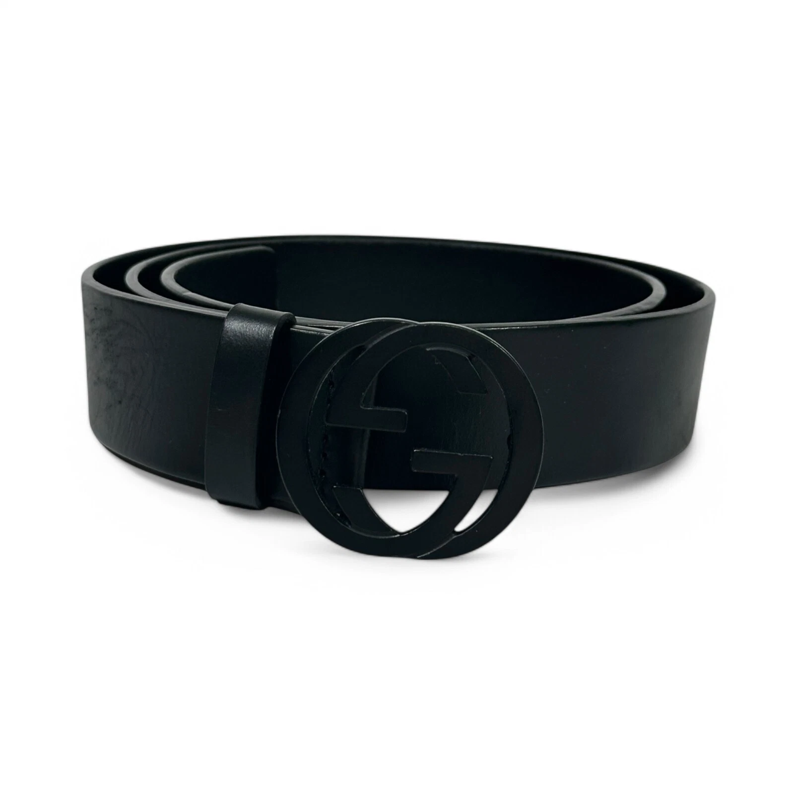 Authentique ceinture Gucci cuir noir boucle noire imbriquée G taille 90/36