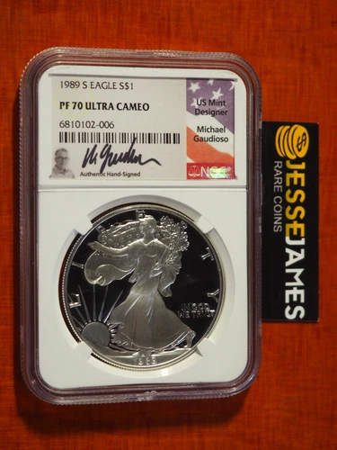 1989 S PROOF SILVER EAGLE NGC PF70 ULTRA CAMEO MICHAEL GAUDIOSO SIGNED POP 5!