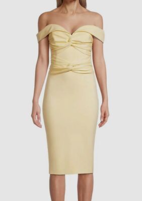 $270 Lavish Alice Women's Yellow Off the Shoulder Twist Ponte Dress Size US 2