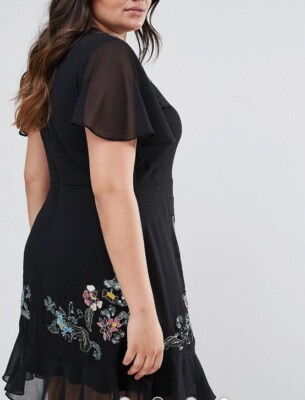 Frock And Frill Floral Beaded Black Fairy Dress Size 18