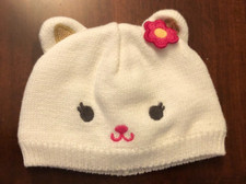 Gymboree Baby Girls White Cat Knit hat Size Newborn 5 to 9 lbs.