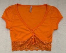 EUC Blue Impus Women's Open Stretch Crop Cardigan Orange Medium Made In USA