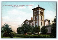 c1950's Santa Barbara Home Hill Back Of Bath House Gardener Tower CA Postcard