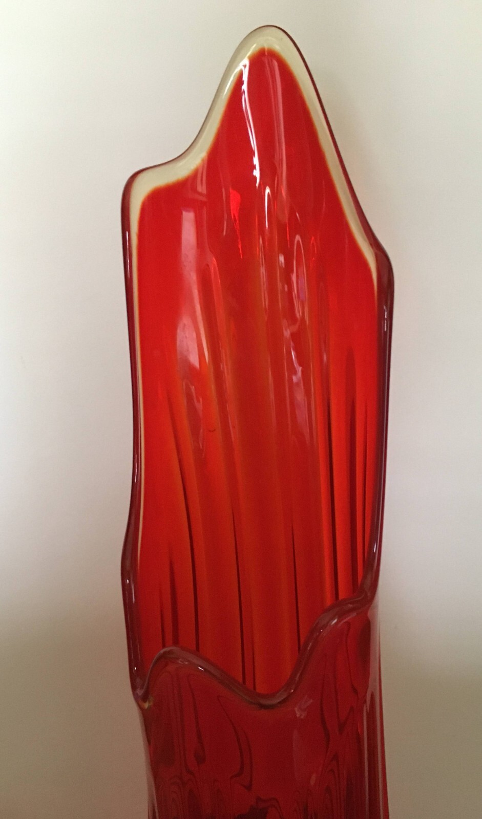 LE Smith Floor Vase Red Flame Amberina Ribbed Swung Glass 21” Tall eBay
