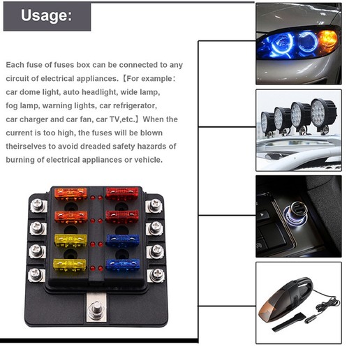8 Way Blade Fuse Box Block & Auto Marine FuseBox Holder 12V 32V Bus Bar Car Kit - Picture 11 of 12