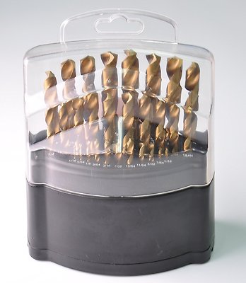 DRILLFORCE 29pcs HSS Jobber Length Titanium Coated Twist Drill Bits Set 1/16 - 1