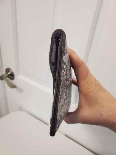 JJ Winters Black Gray White Snakeprint Clutch, Foldover Snap Close - Picture 8 of 10