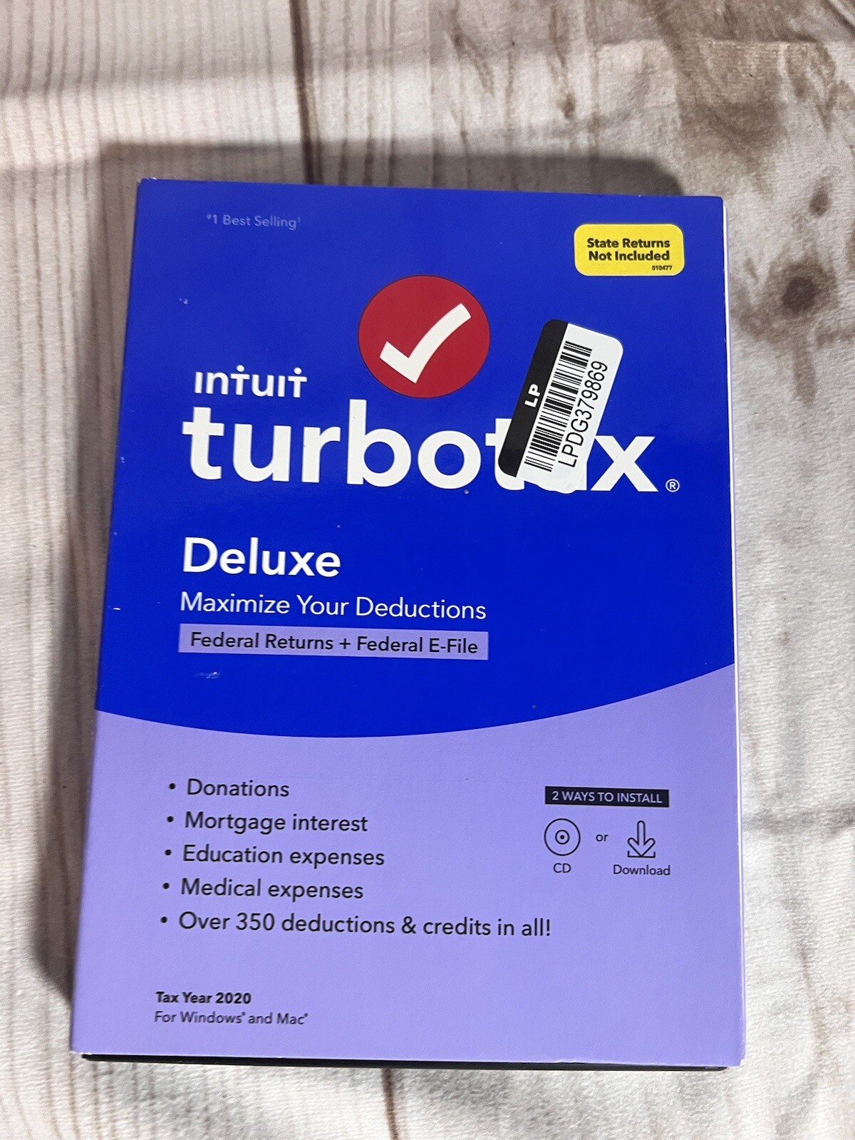 Intuit Turbo Tax Deluxe 2020 Federal Only, No State With 5 EFile CD
