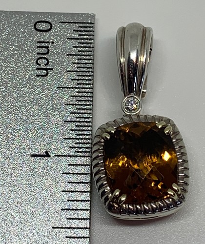 CHARLES KRYPELL DIAMOND SMOKEY TOPAZ PENDANT 18K YELLOW GOLD .925 SILVER - Picture 8 of 9