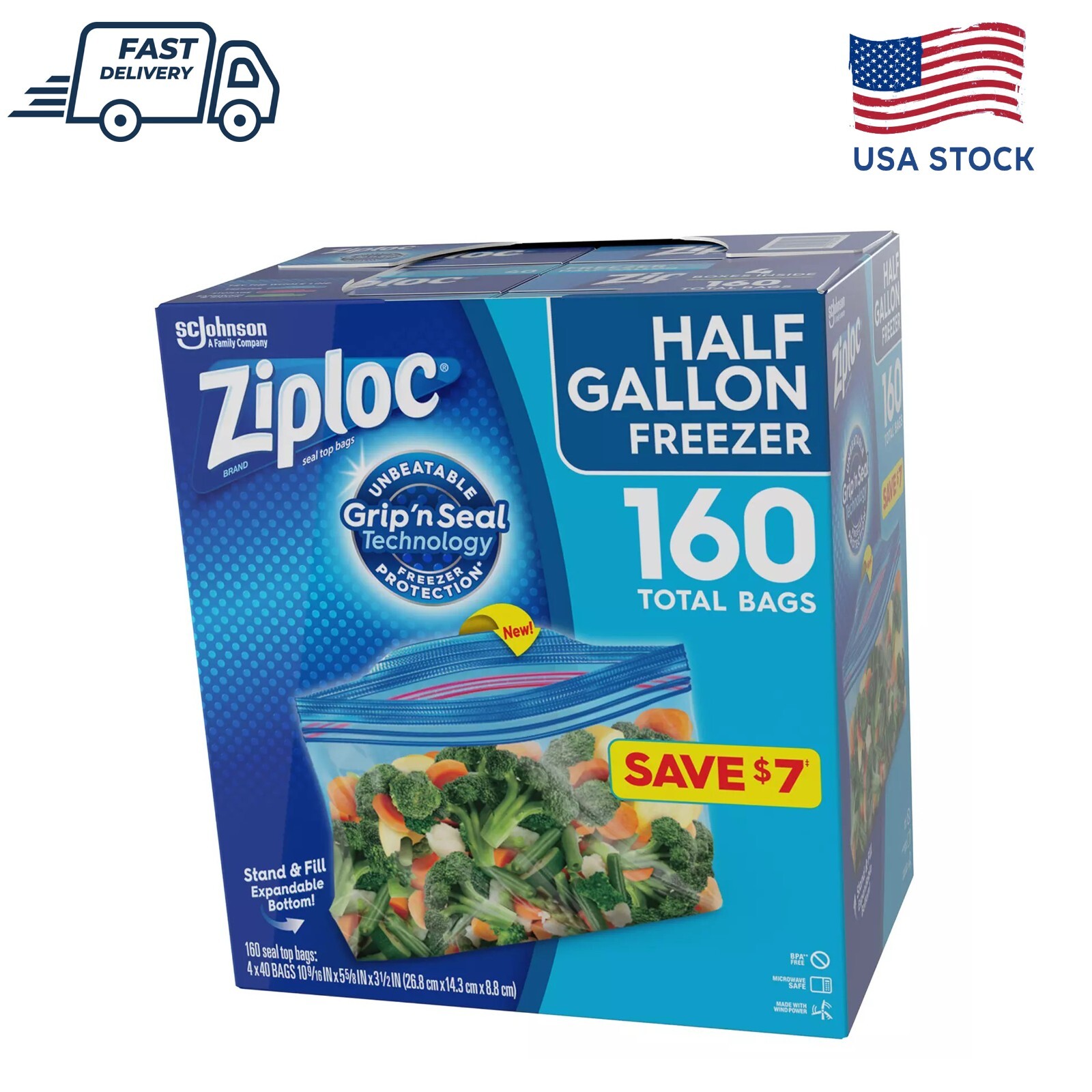 Ziploc Half Gallon Freezer Bags,160 ct. Freezer Bags gallon FAST