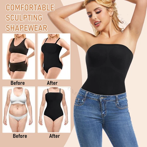 Body donna modellante a compressione senza spalline modellante controllo pancia tubetop - Foto 7 di 42