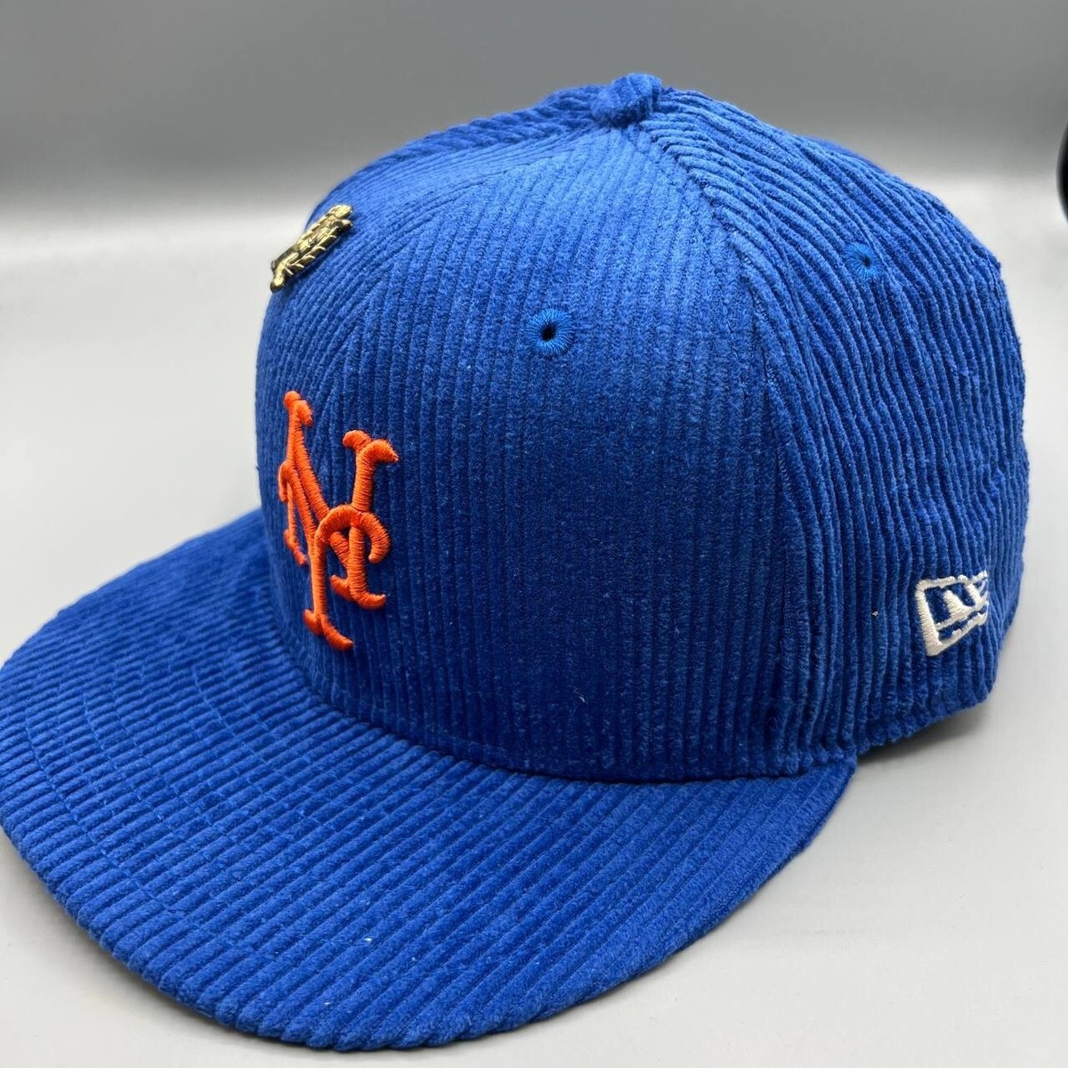 New York Mets Hat Men 7 1/2 Blue Corduroy 59Fifty New Era Fitted