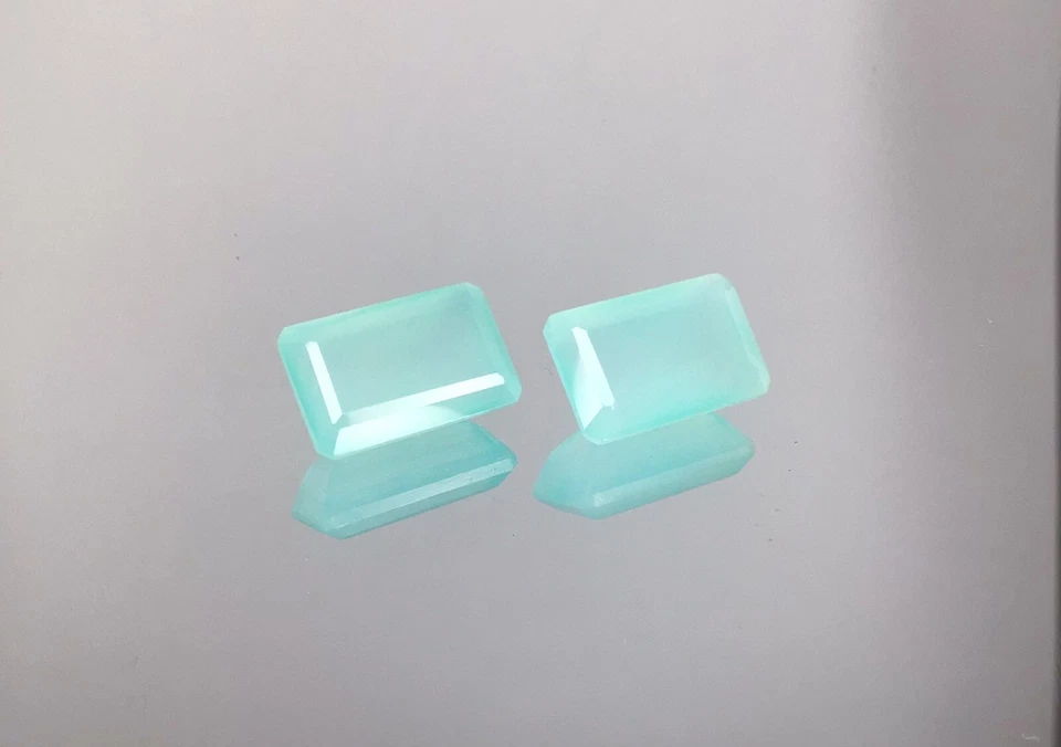 Par de sílice gema rara calcedonia calidad superior 18 quilates corte esmeralda África tan limpio Foto 4 de 4