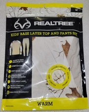 RealTree Kids Base Layer Top and Pants Set Size M White Camo New in Package