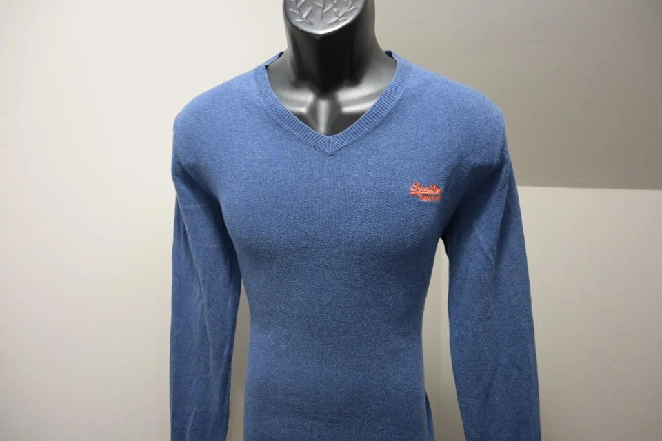 Superdry Suéter Cuello en V Algodón Cachemir Azul Pullover Hombre Talla Mediana Foto 2 de 4