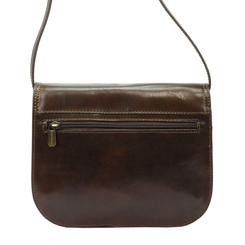 Women's Small Crossbody Bag Genuine Leather Saddle Style Handmade Italy Brown - Picture 3 of 6