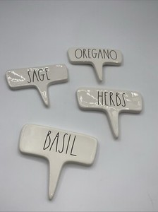 Rae Dunn Garden Plant Marker Stake HERB BASIL OREGANO SAGE Gardening Lot Of 4