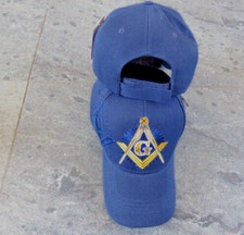 Freemason's Baseball Cap Blue Hat Gold Square Standard Masonic Symbols Compass