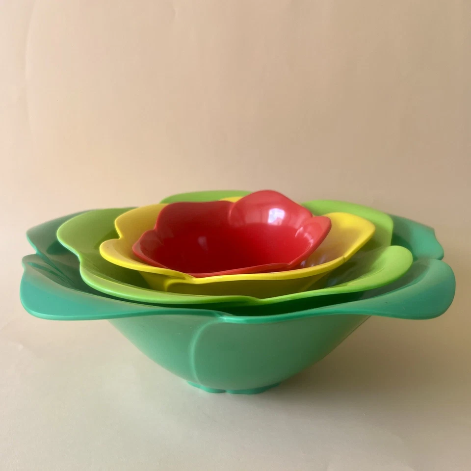 Zak! Designs 4 Saladiers fleurs emboitables Plastique mélamine pop style 70s - Photo 3/4