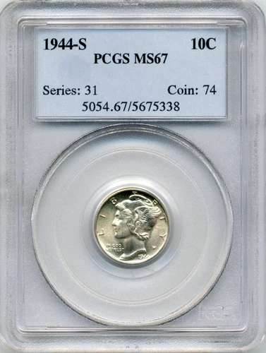 1944S US Mercury Dime - Superb GEM Uncirculated, PCGS MS67