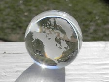 Crystal Glass Etched Frosted Clear Earth 3" Globe World Sphere Paperweight