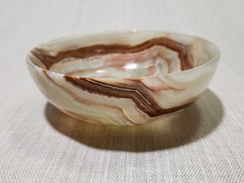 GREEN ONYX NATURAL CARVED STONE BOWL - Picture 7 of 8