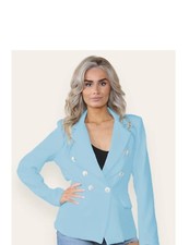 Women Collared Blazer Jacket for Ladies Fitted Linned Double Gold Buttons Jacket