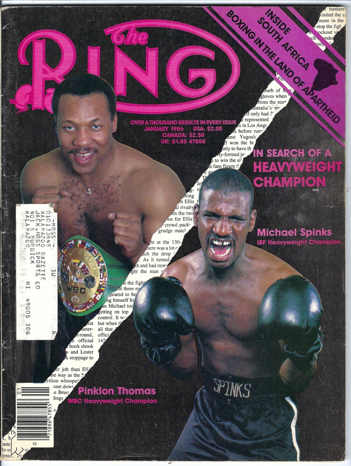 January 1986 The Ring Magazine Michael Spinks Pinklon Thomas