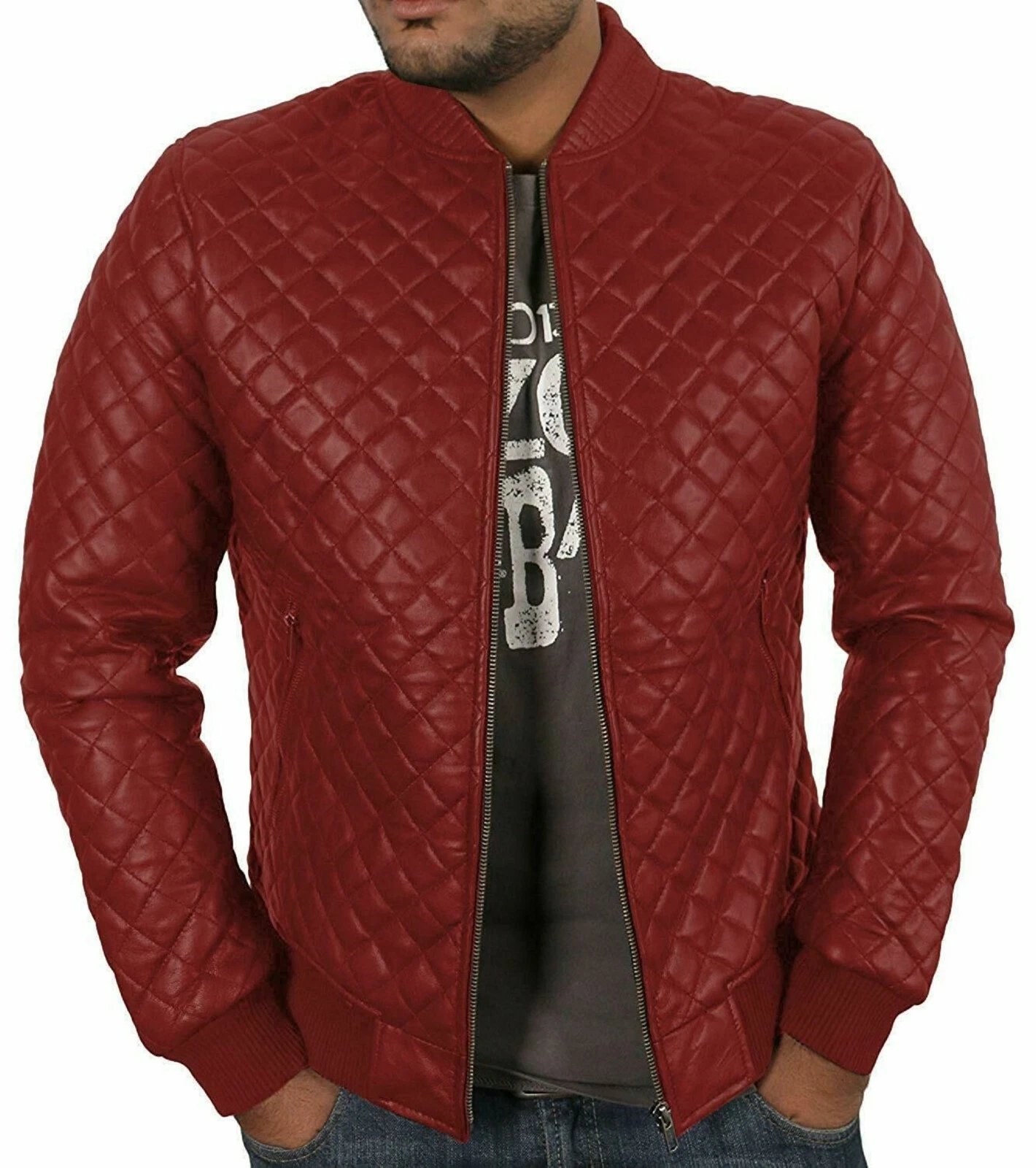 Noora Men's Quilted Bomber Casual Stylish Biker Original Lambskin Leather Jacket