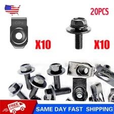 NEW Body Bolts & U-nut Clips- M6-1.0 x 20mm Long- 10mm Hex- 20 pcs 10 ea