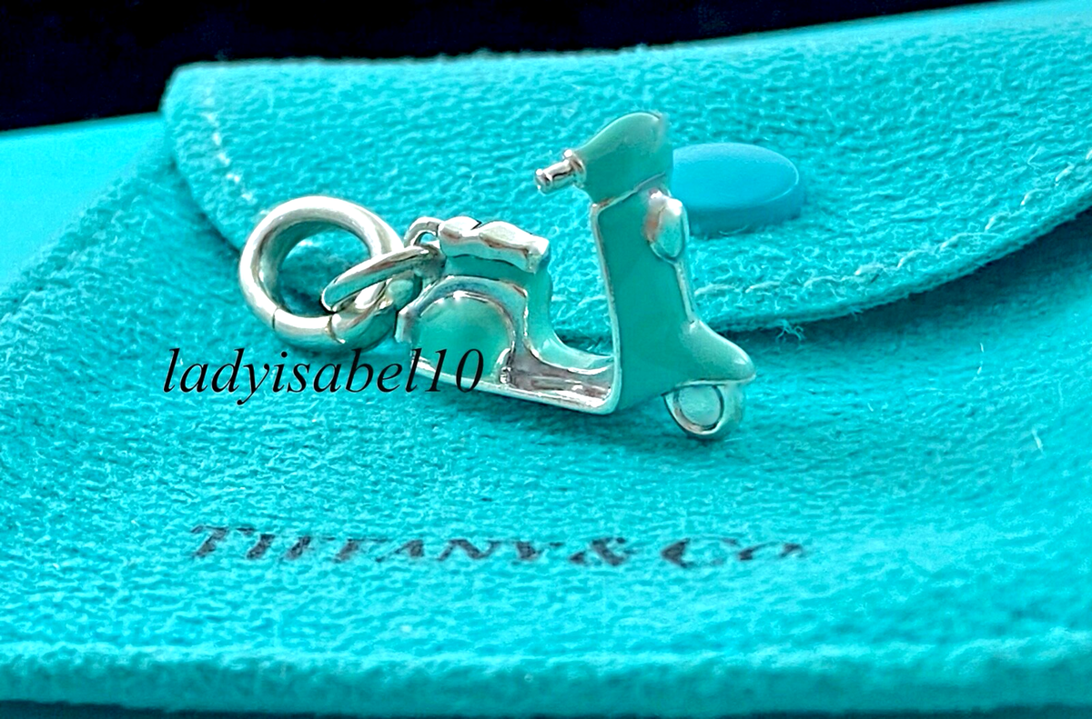 Tiffany & Co. Blue Enamel Vespa Scooter Charm & Oval Clasp Silver