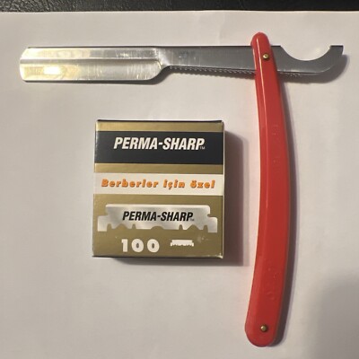 100 Gillette Perma Sharp Razor Blades & Free Turkish Style Sedef Straight Razor