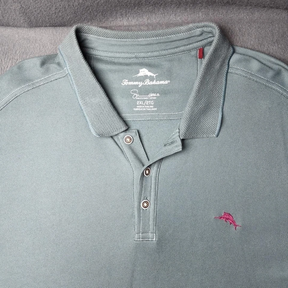 Camisa Polo Tommy Bahama Para Hombres 2XL Verde Supima Piqué Campo Golf Trabajo T20856 Foto 3 de 4