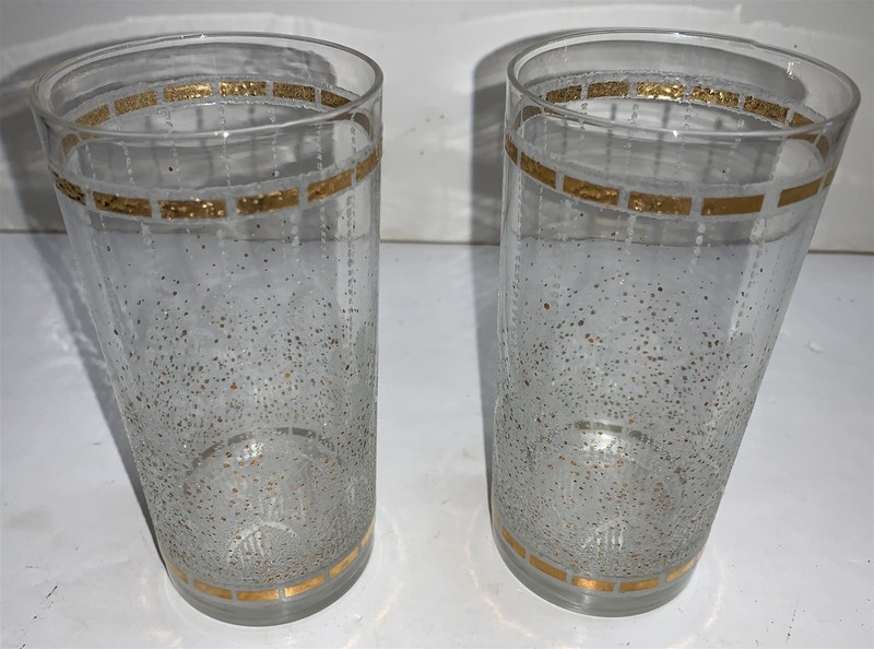 Mid Century Art Deco Confetti Glasses Glassware Pair Tumblers 