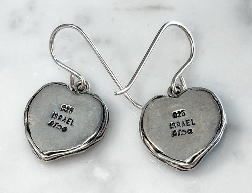 Shablool Didae Israel Sterling Silver 925 Blue Opal Hearts Hook Dangle Earrings - Picture 5 of 9