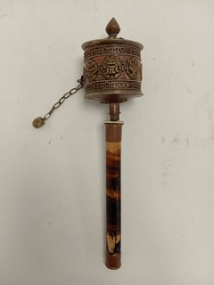 Tibetan Buddhist Handheld Prayer Wheel with Mantra Scroll Preowned Vintage