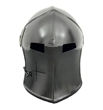 Medieval Burbuta Helmet Free Wooden Stand : Black Barbuta Helmet  LARP