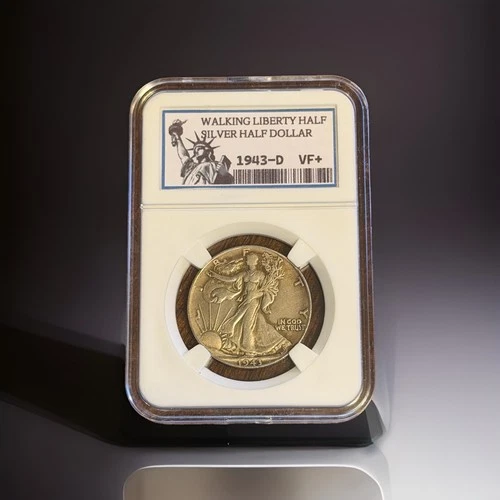 1943-D / WALKING LIBERTY HALF DOLLAR [NB-6619-003] (VINTAGE) KEEPSAKE SLAB / VF+