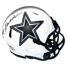 Roger Staubach Signed Dallas Cowboys Lunar Eclipse Black Ink Mini Football Helme