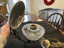 Antica lampada jOil in vetro con staffa ideale per stufa e riflettore in vetro mercurio